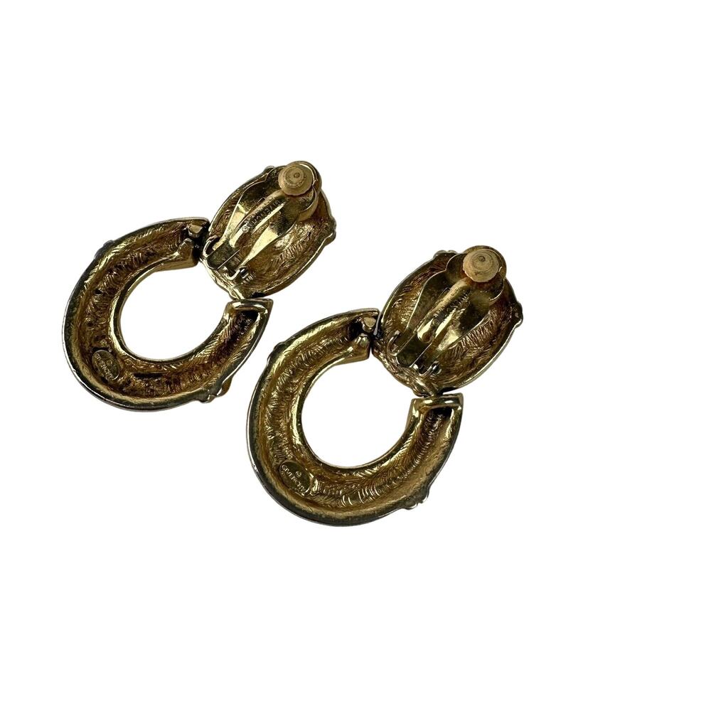 Vintage Givenchy Gold Plated Logo Door Knockers Clip-on Earrings Dangle Signed - Picture 7 of 8